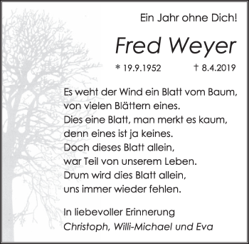 Anzeige von Fred Weyer von  Schlossbote/Werbekurier 