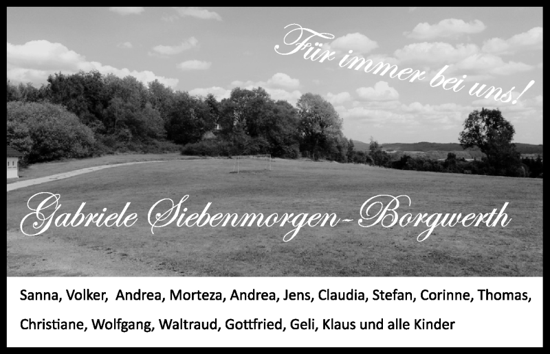  Traueranzeige für Gabriele Siebenmorgen-Borgwerth vom 18.04.2020 aus Kölner Stadt-Anzeiger / Kölnische Rundschau / Express