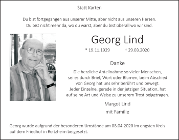 Anzeige von Georg Lind von  Schaufenster/Blickpunkt 