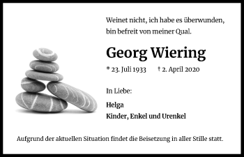 Anzeige von Georg Wiering von Kölner Stadt-Anzeiger / Kölnische Rundschau / Express