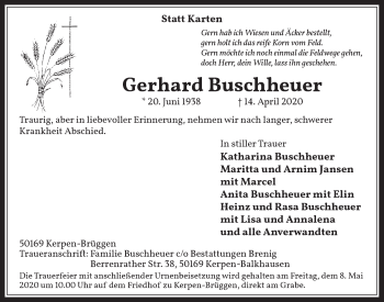 Anzeige von Gerhard Buschheuer von  Werbepost 