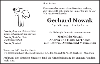Anzeige von Gerhard Nowak von  Werbepost 