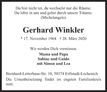 Anzeige von Gerhard Winkler von  Werbepost 