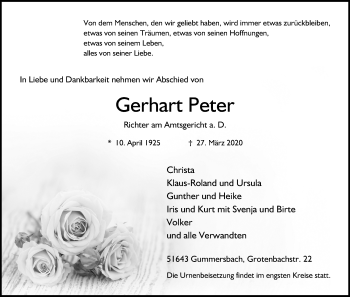 Anzeige von Gerhart Peter von Kölner Stadt-Anzeiger / Kölnische Rundschau / Express