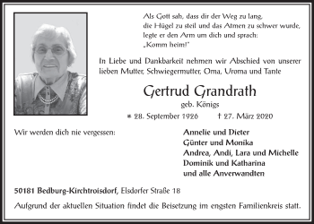 Anzeige von Gertrud Grandrath von  Werbepost 
