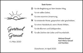 Anzeige von Gertrud Greuel von  Blickpunkt Euskirchen 