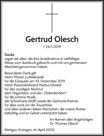 Anzeige von Gertrud Olesch von  Schlossbote/Werbekurier 