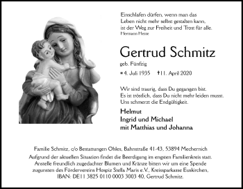 Anzeige von Gertrud Schmitz von Kölner Stadt-Anzeiger / Kölnische Rundschau / Express