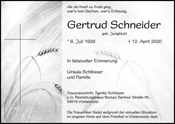 Anzeige von Gertrud Schneider von Kölner Stadt-Anzeiger / Kölnische Rundschau / Express