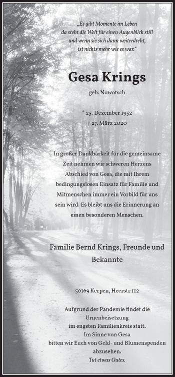 Anzeige von Gesa Krings von  Werbepost 