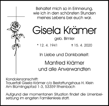Anzeige von Gisela Krämer von  Schaufenster/Blickpunkt 