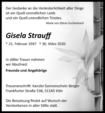 Anzeige von Gisela Strauff von Kölner Stadt-Anzeiger / Kölnische Rundschau / Express