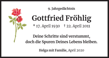Anzeige von Gottfried Fröhlig von Kölner Stadt-Anzeiger / Kölnische Rundschau / Express