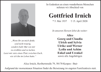 Anzeige von Gottfried Irnich von  Werbepost 