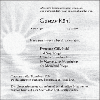 Anzeige von Gustav Kühl von  Schlossbote/Werbekurier 
