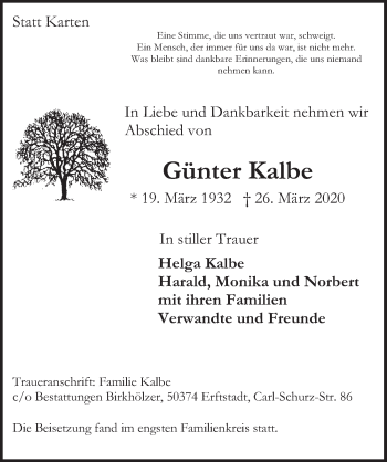 Anzeige von Günter Kalbe von  Werbepost 
