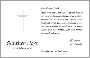 Anzeige von Günther Horn von  Anzeigen Echo 