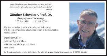 Anzeige von Günther Schweizer von Kölner Stadt-Anzeiger / Kölnische Rundschau / Express