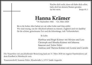 Anzeige von Hanna Krämer von  Lokalanzeiger 