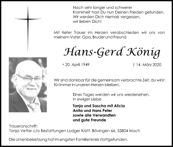Anzeige von Hans-Gerd König von Kölner Stadt-Anzeiger / Kölnische Rundschau / Express