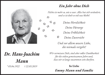 Anzeige von Hans-Joachim Mann von  Schlossbote/Werbekurier 