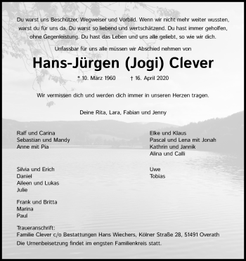 Anzeige von Hans-Jürgen Clever von Kölner Stadt-Anzeiger / Kölnische Rundschau / Express