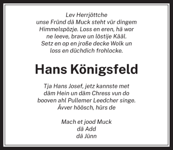 Anzeige von Hans Königsfeld von  Wochenende 