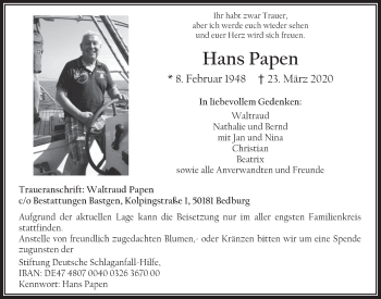 Anzeige von Hans Papen von  Werbepost 