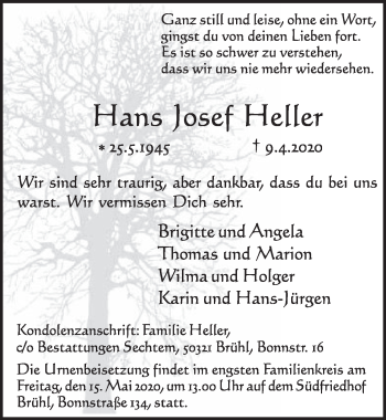 Anzeige von Hans Josef Heller von  Schlossbote/Werbekurier 