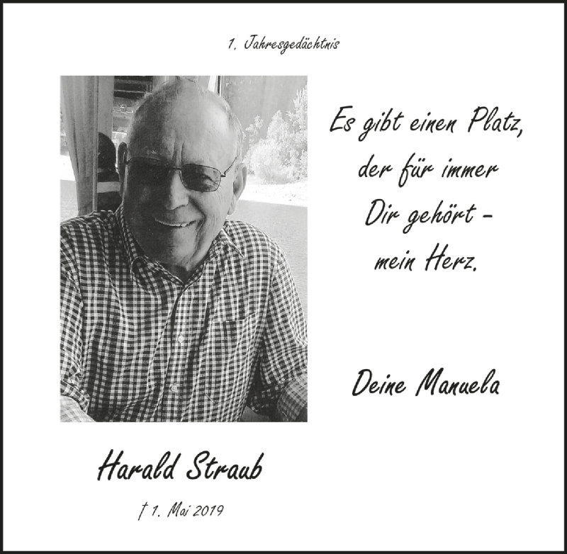  Traueranzeige für Harald Straub vom 30.04.2020 aus  Anzeigen Echo 