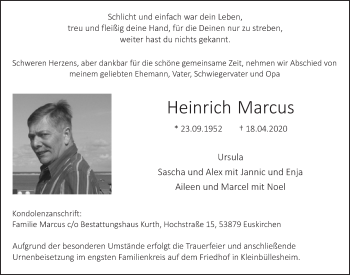 Anzeige von Heinrich Marcus von  Blickpunkt Euskirchen 