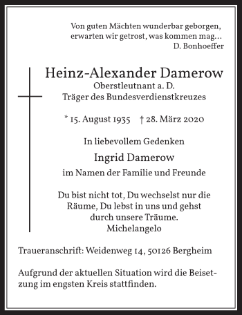 Anzeige von Heinz-Alexander Damerow von  Werbepost 