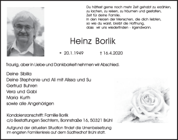 Anzeige von Heinz Borlik von  Schlossbote/Werbekurier 