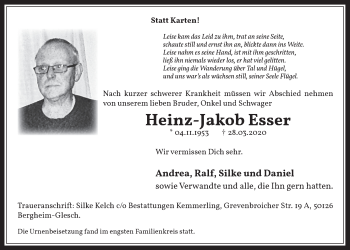 Anzeige von Heinz-Jakob Esser von  Werbepost 