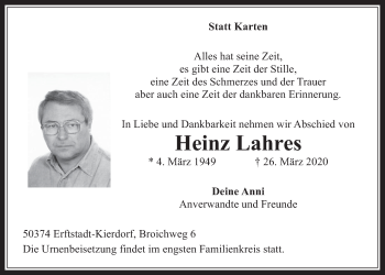 Anzeige von Heinz Lahres von  Werbepost 
