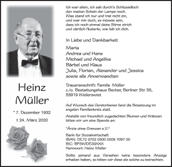 Anzeige von Heinz Müller von  Blickpunkt Euskirchen 