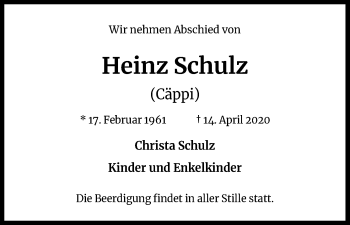 Anzeige von Heinz Schulz von Kölner Stadt-Anzeiger / Kölnische Rundschau / Express