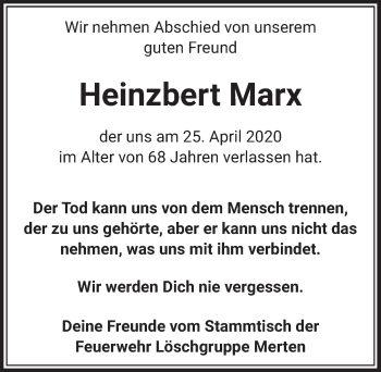 Anzeige von Heinzbert Marx von  Schlossbote/Werbekurier 