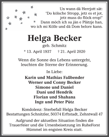 Anzeige von Helga Becker von  Werbepost 