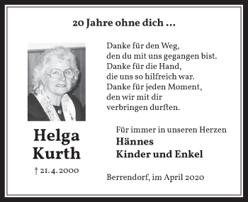 Anzeige von Helga Kurth von  Werbepost 