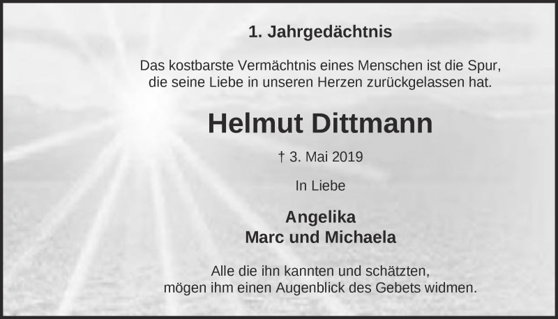  Traueranzeige für Helmut Dittmann vom 18.07.2023 aus  Blickpunkt Euskirchen 