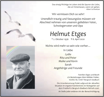 Anzeige von Helmut Etges von  Bergisches Handelsblatt 