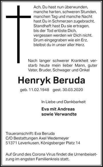 Anzeige von Henryk Beruda von  Lokale Informationen 