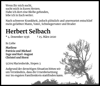 Anzeige von Herbert Selbach von Kölner Stadt-Anzeiger / Kölnische Rundschau / Express