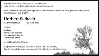 Anzeige von Herbert Selbach von Kölner Stadt-Anzeiger / Kölnische Rundschau / Express