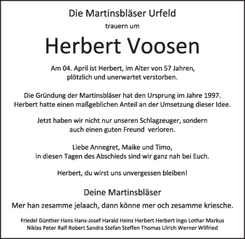 Anzeige von Herbert Voosen von  Schlossbote/Werbekurier 
