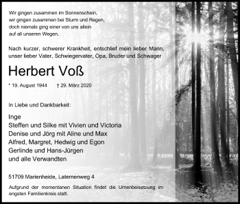 Anzeige von Herbert Voß von Kölner Stadt-Anzeiger / Kölnische Rundschau / Express