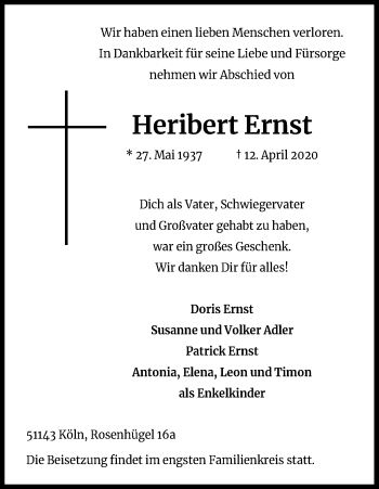 Anzeige von Heribert Ernst von Kölner Stadt-Anzeiger / Kölnische Rundschau / Express