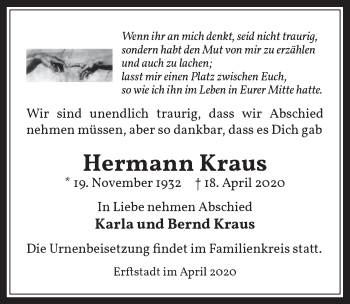 Anzeige von Hermann Kraus von  Werbepost 
