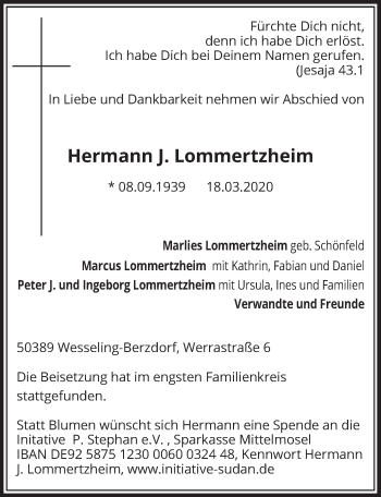Anzeige von Hermann J. Lommertzheim von  Schlossbote/Werbekurier 
